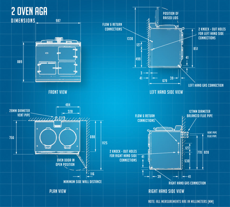 2 oven Aga cooker dimensions