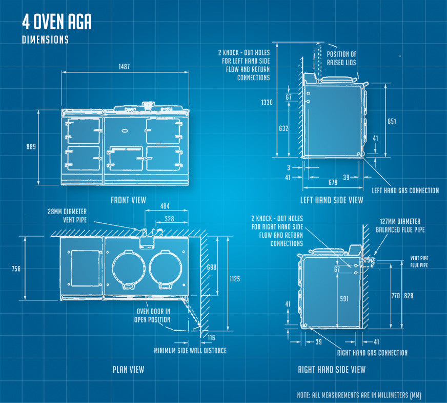 4 oven Aga cooker dimensions