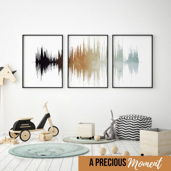 Three Piece Set Soundwave Prints Framed Nursery Art Modern Nursery D Rindle Waves