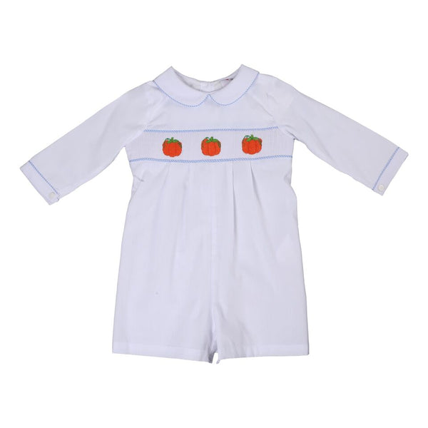 White Pique Smocked Pumpkin Short Romper
