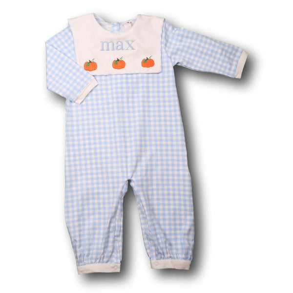 Blue Check Knit Pumpkin Romper