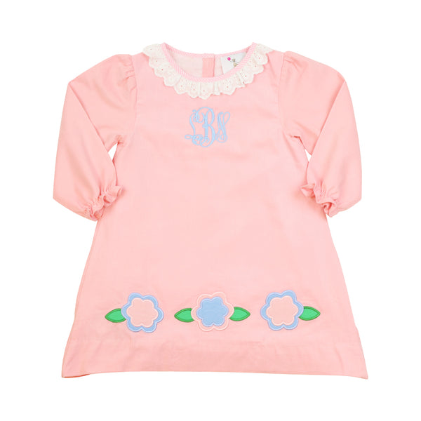 Pink Cord Applique Flower Eyelet Dress