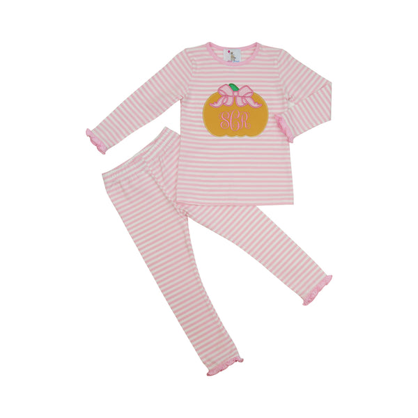 Pink Stripe Applique Pumpkin Pajamas