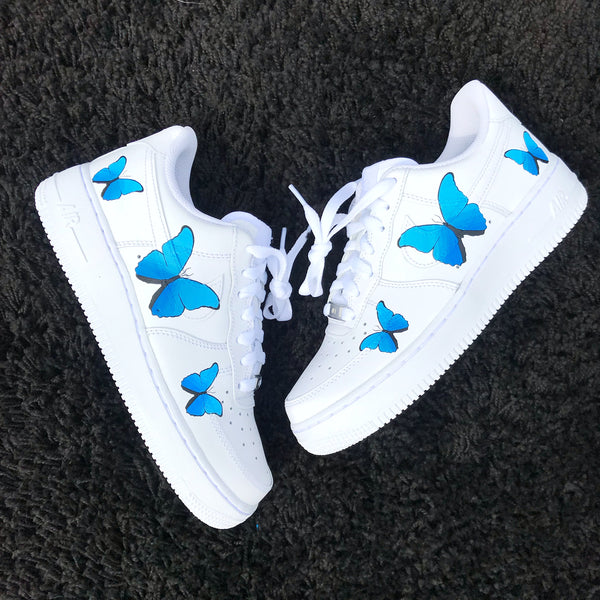 nike air force 1 white with blue butterflies
