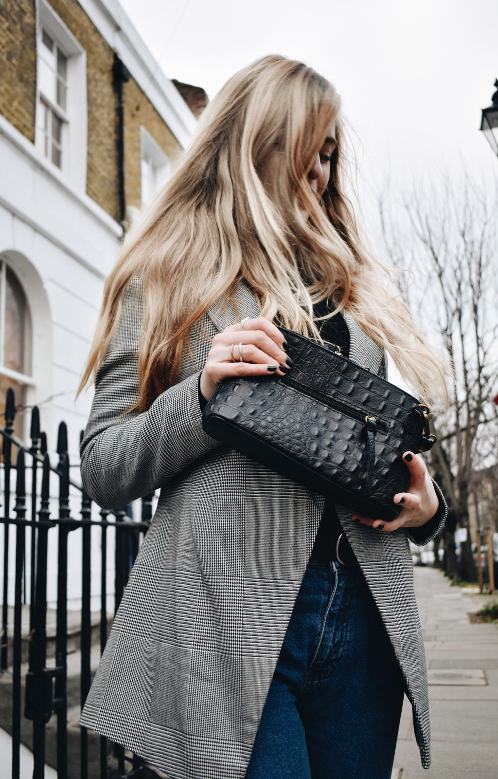 Amalia Styles The Black Mock Croc Crossbody Bag