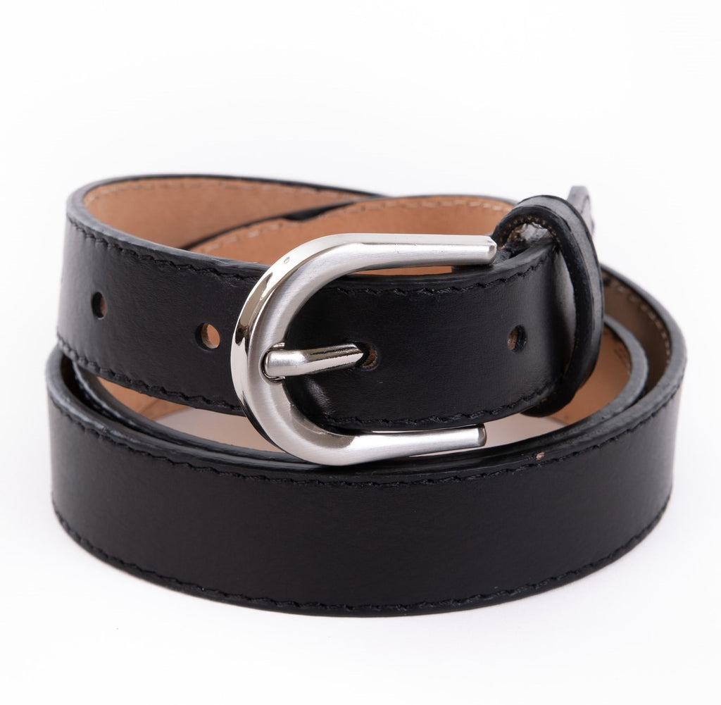 Black Real Italian Leather Narrow Belt 
