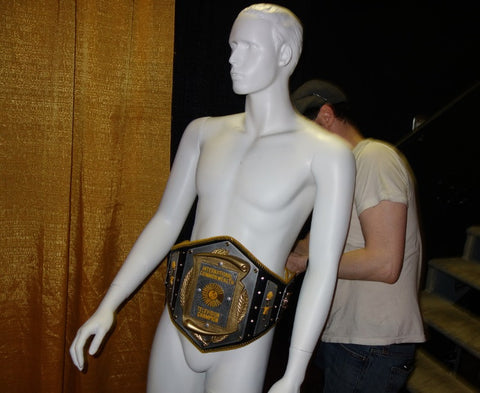 Hogtown Wrestling TV Title Belt on plastic mannequin