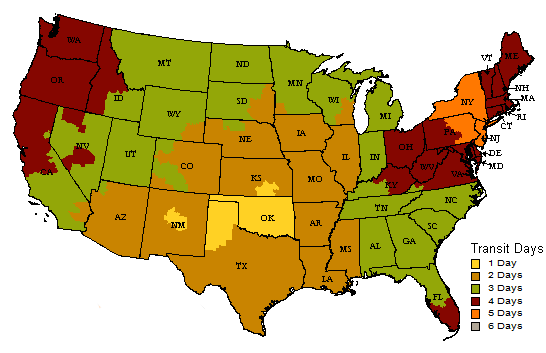 UPS Shipping Map from 79109