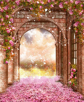 Kate Valentine's Day Backdrop Flowers Brick Arch for Photography