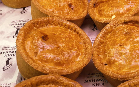 Pork pies freshly baked at John Crawshaws Butchers, Sheffield