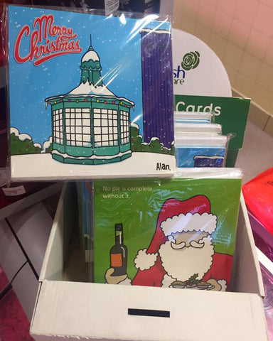 Cavendish Cancer Care charity Christmas cards on sale at John Crawshaw butchers