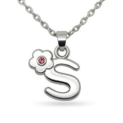 Katie's Style Pink Crystal Flower Letter Initial Alphabet E Fashion Pendant Necklace