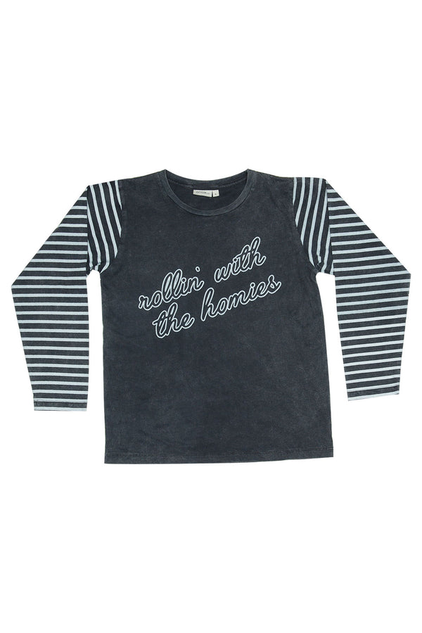 ROLLIN WITH THE HOMIES L/S ROUND NECK T CHARCOAL