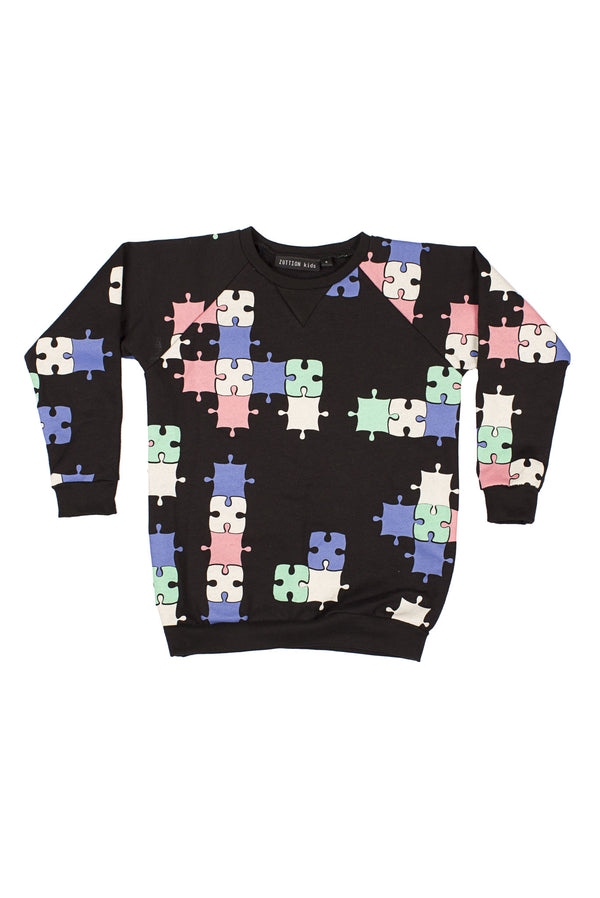 Puzzle Raglan Sweater Black/Multi - Nutritionisyou