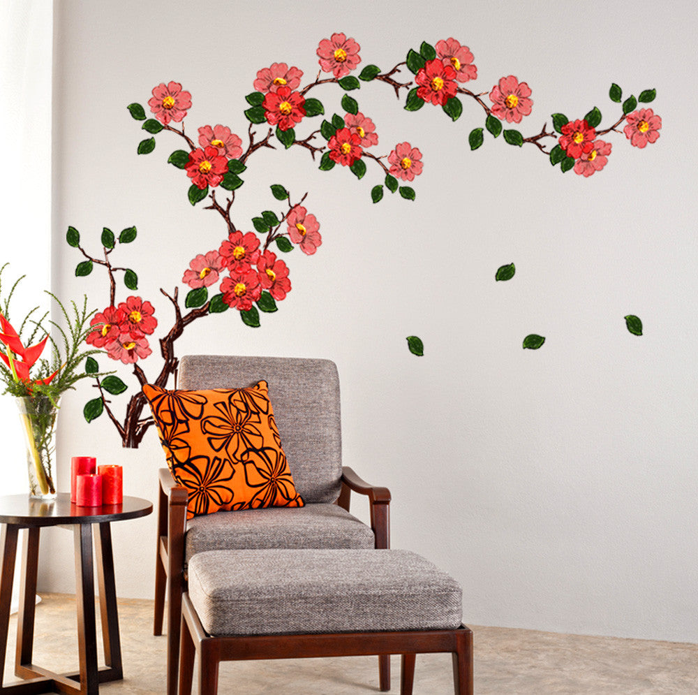 Floral Branch Sofa Living Room Background Antique Flowers Vinyl Art Wall Stickers Wall Decals Decalsdesignindia