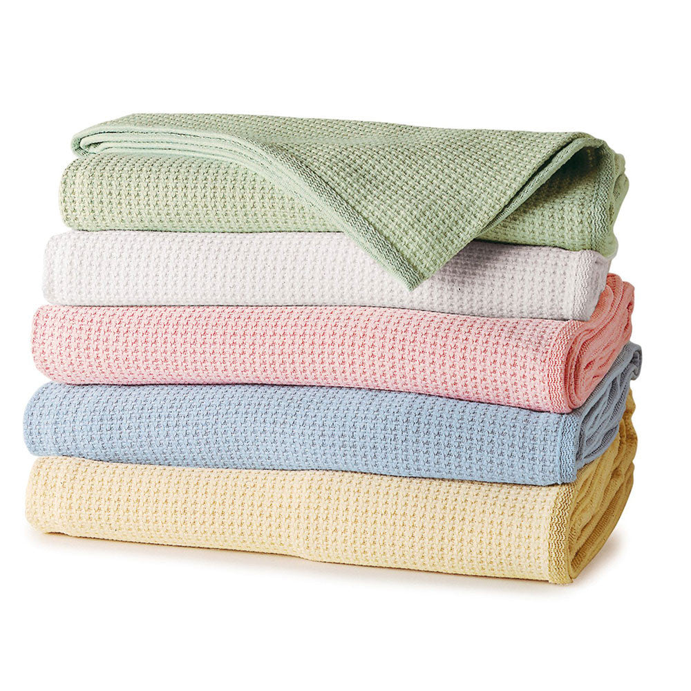 100% Bed Blankets Cotton Thermal Blanket, WHITE ...