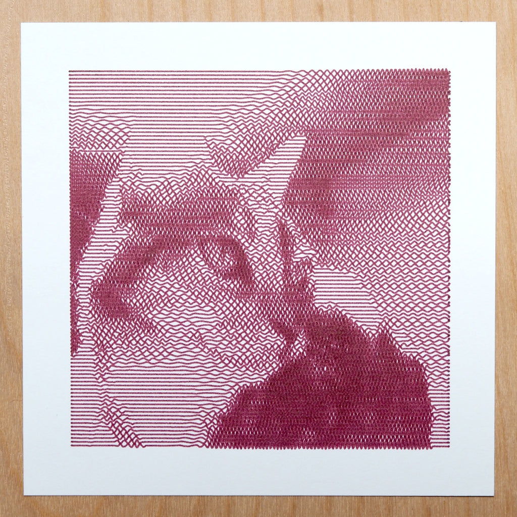 pet portrait art made with axidraw pen plotter and squiggle app, line art generated from photo