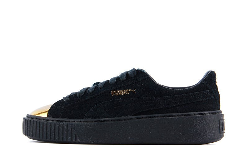 puma gold and black shoes