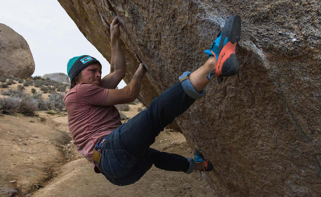 Rock Climbing in DUER Jeans