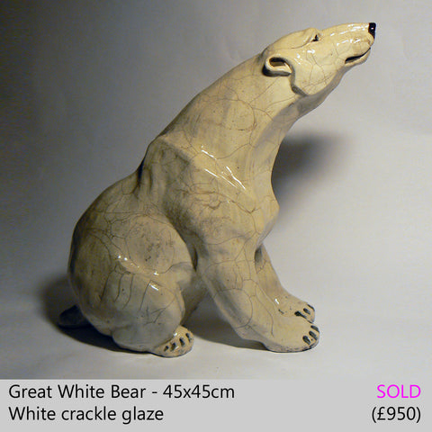 Great White Bear - Raku Fired Polar Bear Ceramic Sculpture by Lesley D McKenzie
