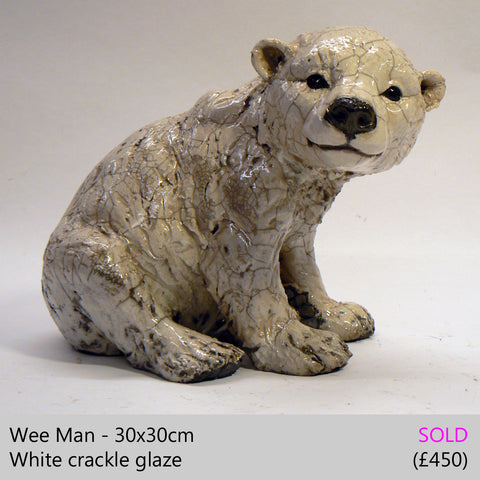 Wee Man - Raku Fired Polar Bear Ceramic Sculpture by Lesley D McKenzie