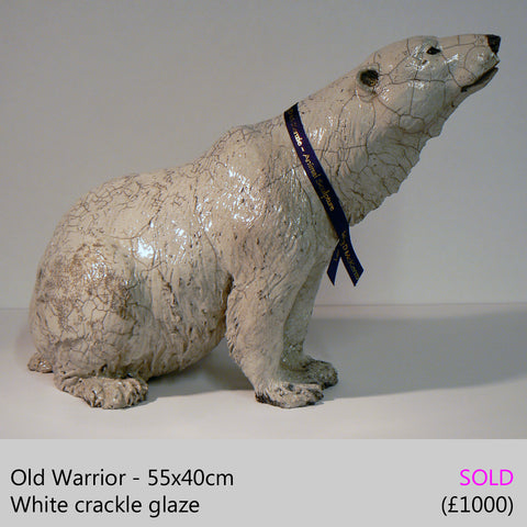 Old Warrior - Raku Fired Polar Bear Ceramic Sculpture by Lesley D McKenzie