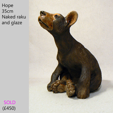 Hope - Raku Fired Black Bear Ceramic Sculpture by Lesley D McKenzie