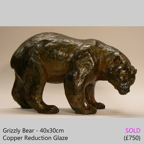 Grizzly Bear - Raku Fired Grizzly Bear Ceramic Sculpture by Lesley D McKenzie
