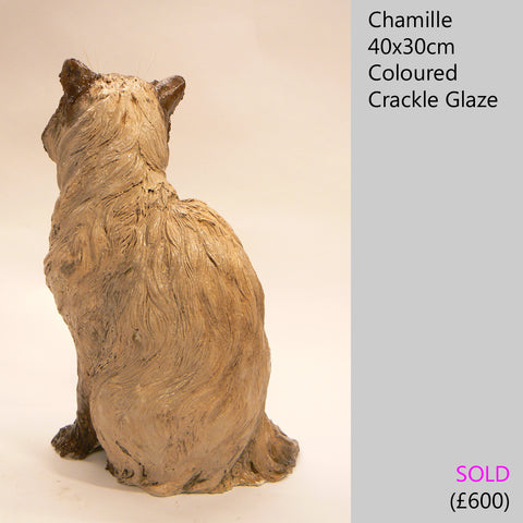 Himalayan cat sculpture, raku fired ceramic sculpture by Lesley D McKenzie