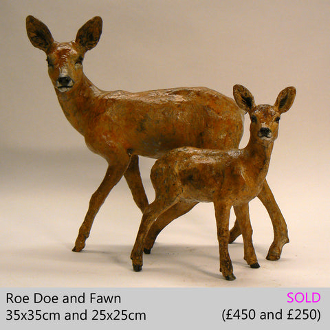 roe deer doe and fawn sculpture