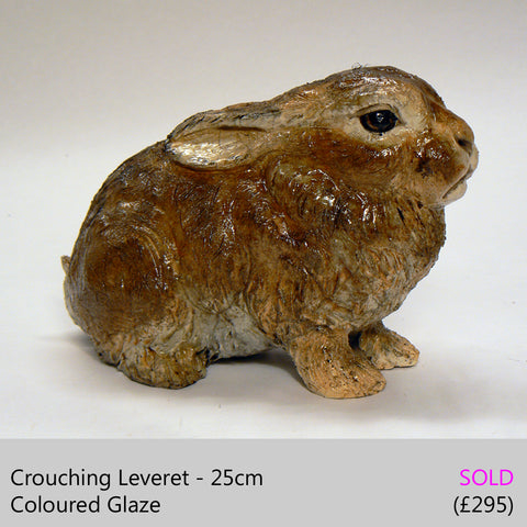 baby hare, leveret - raku fired ceramic hare sculpture by Lesley D McKenzie, art and animal sculpture