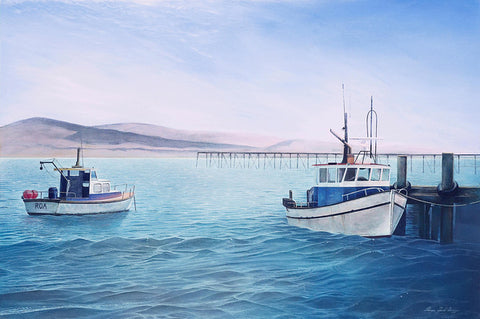 Moeraki bay fishing boats painting