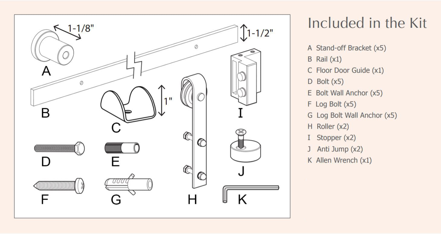 BarnCraft Barn Door Hardware Kit Components