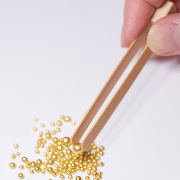 Easily handle gold leaf & sugar pearls for cake decorating with artisan bamboo tweezers
