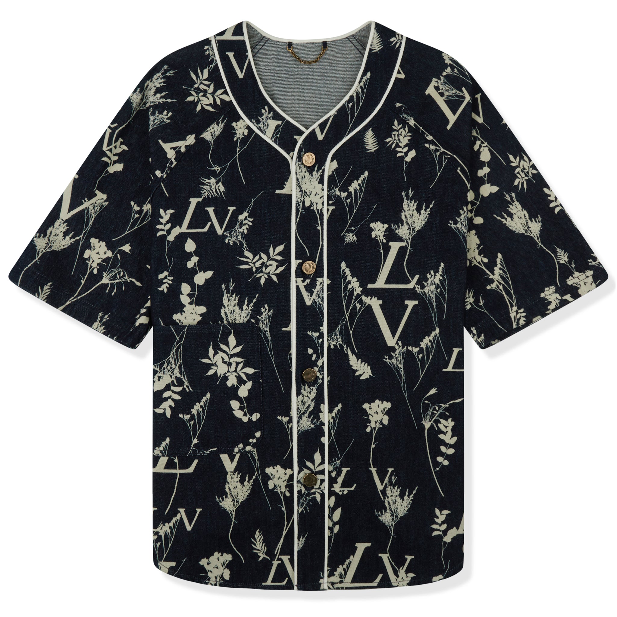 Louis Vuitton, Shirts, Lv Leaf Denim Baseball Shirt Small