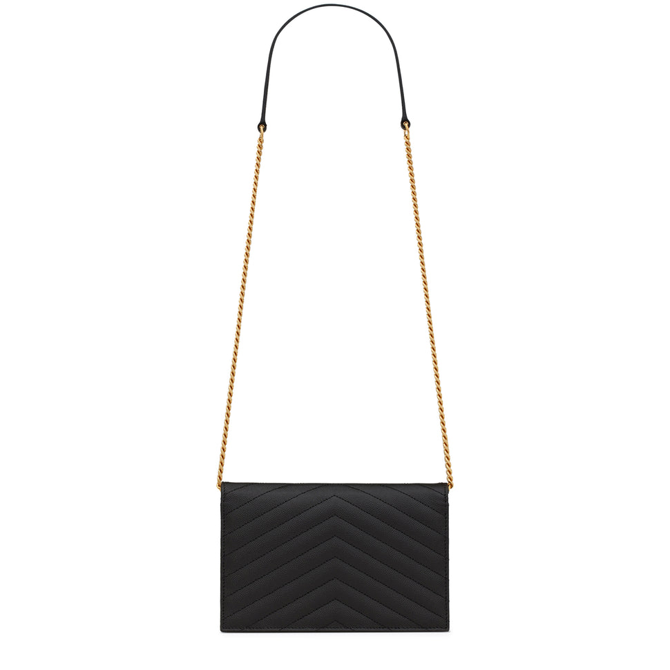 Saint Laurent Monogram Clutch In Matelasse Leather Black Gold $170