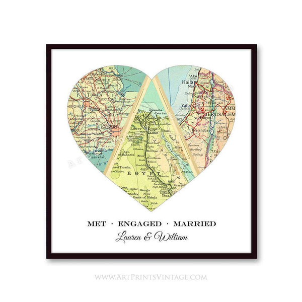 Met Engaged Married heart map art