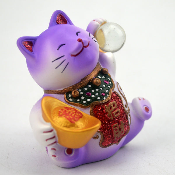 Japanese FengShui Cat Trinket Box Painted Maneki Neko Cat with Crystals
