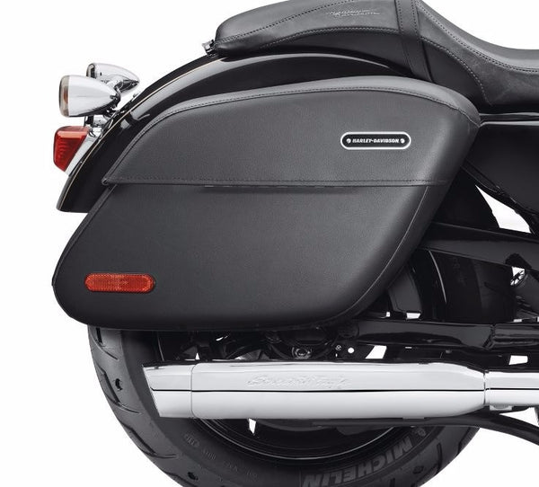 rigid leather locking saddlebags