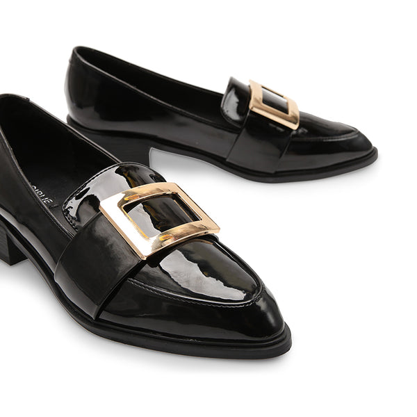 black loafers gold buckle