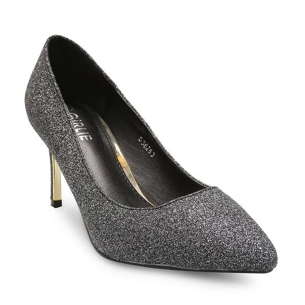 Glitter Shimmered Mid Heel Court Shoes