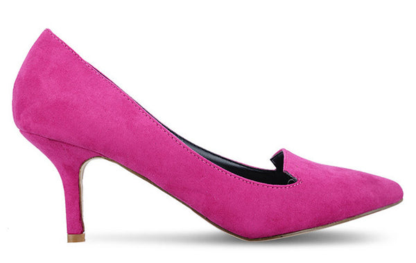 suede pink court shoes