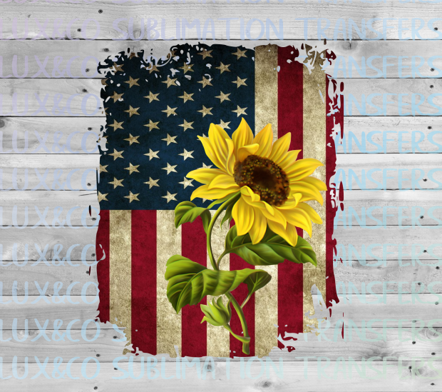 Instant Digital Download Sublimation PNG American Flag Sunflower Graphics Art Print
