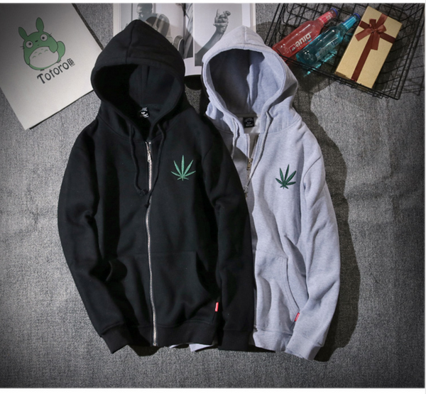 dank master Simple Weed Leaf Embroidery hoodie