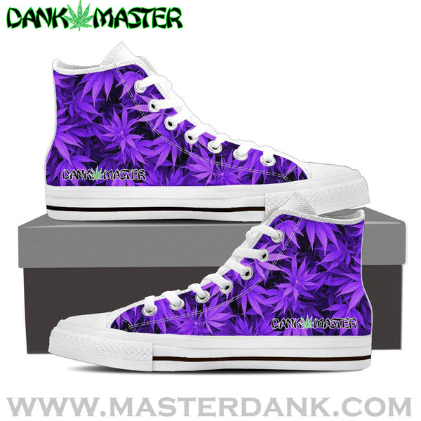 Dank Master purple ganja high tops 420 Apparel weed clothing, marijuana fashion, cannabis shoes, hoodies, pot leaf shirts and hats for stoner men and women.