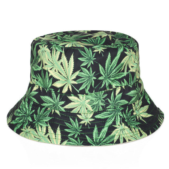 Sun UV Cannabis Leaf Hats Foldable Weed Bucket Hat Marijuana Unisex 