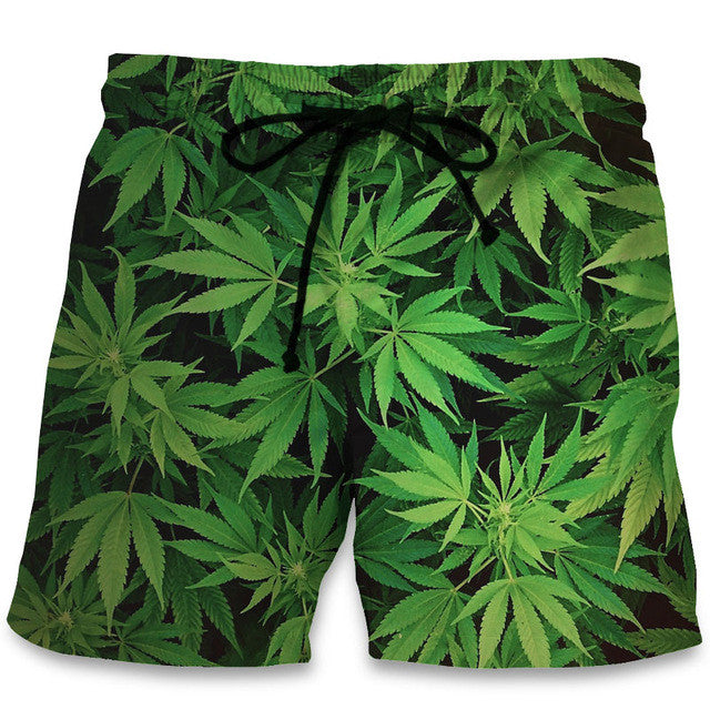 Microfiber Cannabis Weed Hand Marijuana Beach Swim Mens Shorts Adjustable