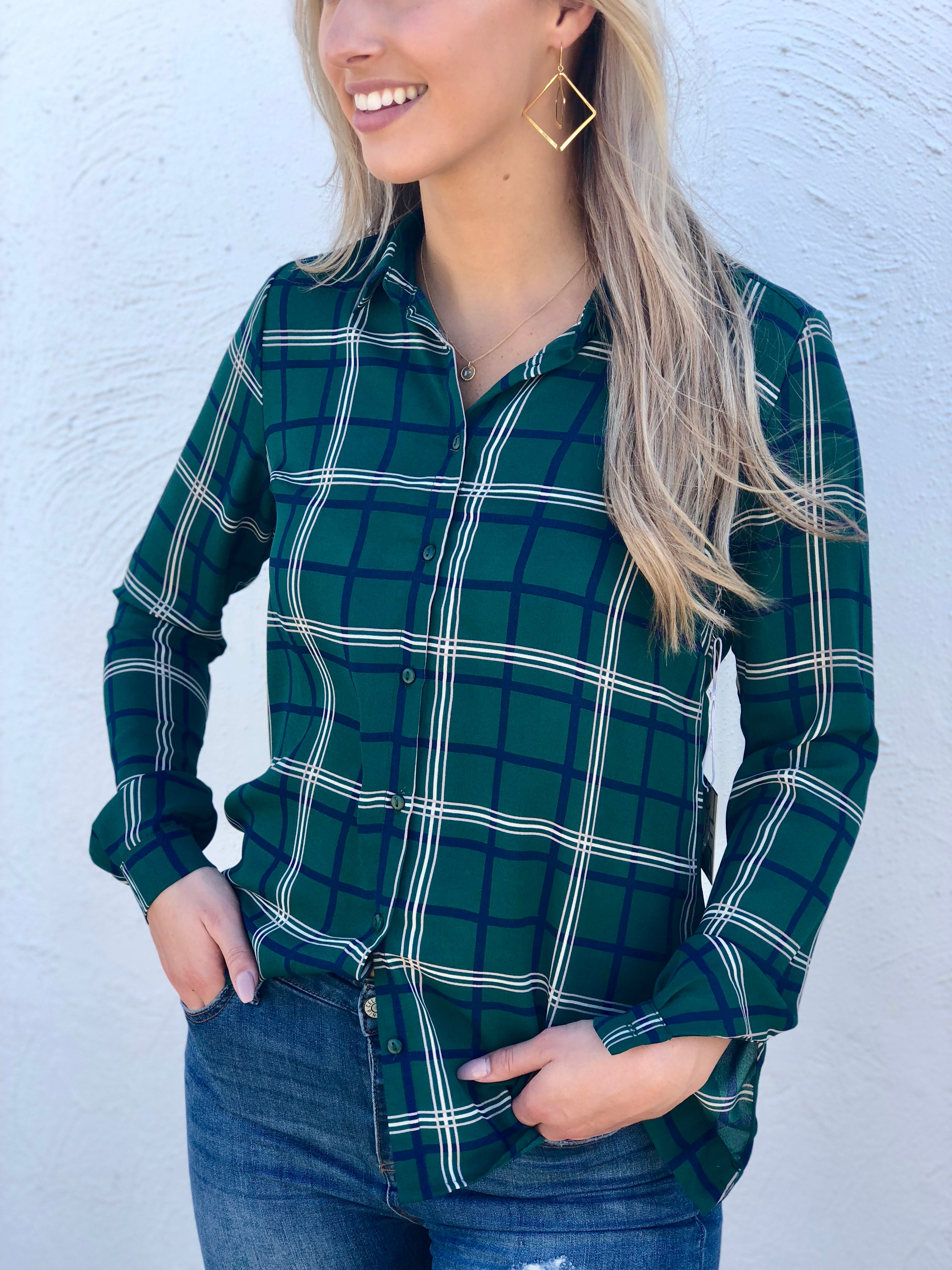 Lightweight Woven Plaid Blouse