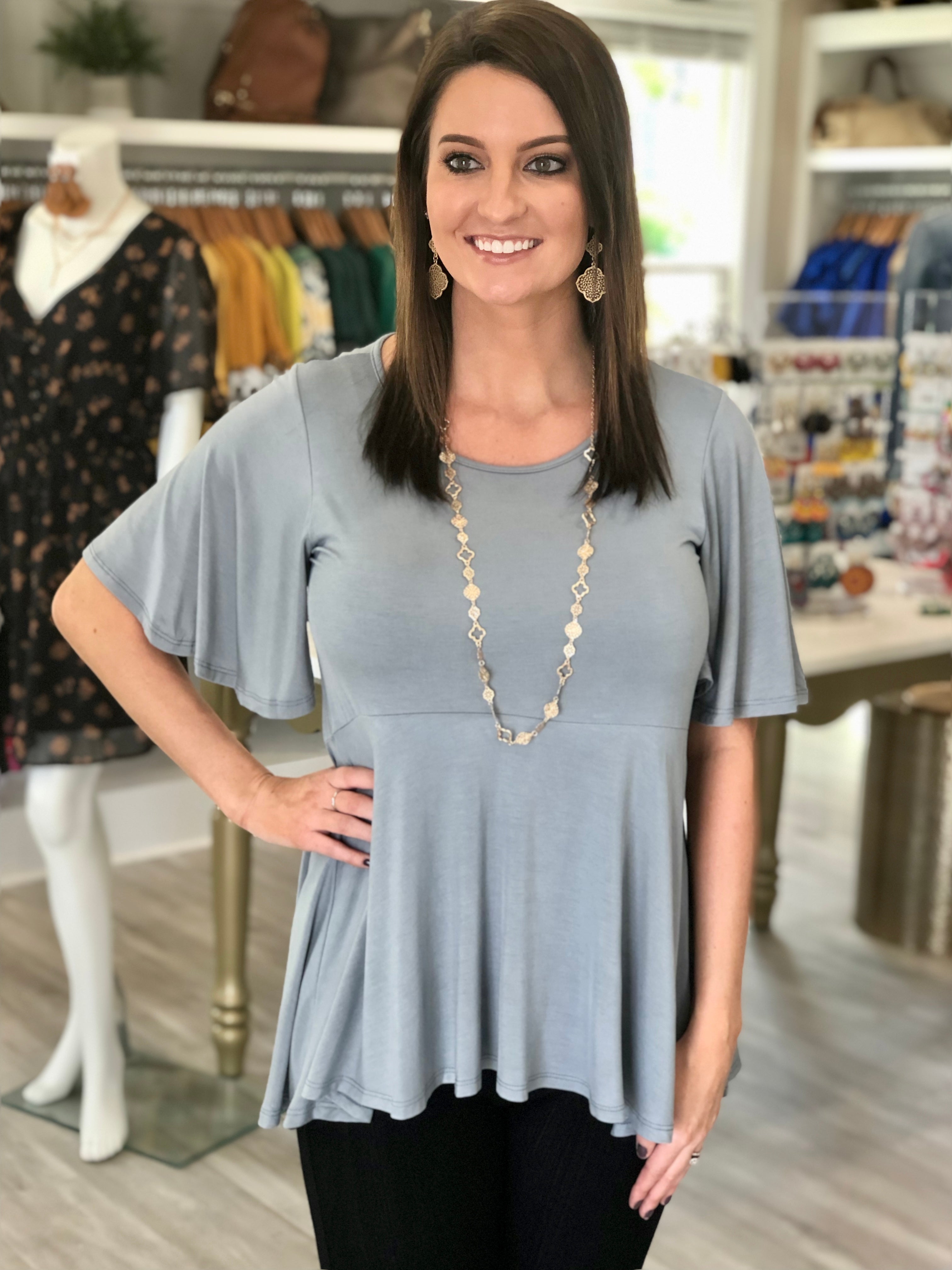 Flare Sleeve Peplum Knit Top