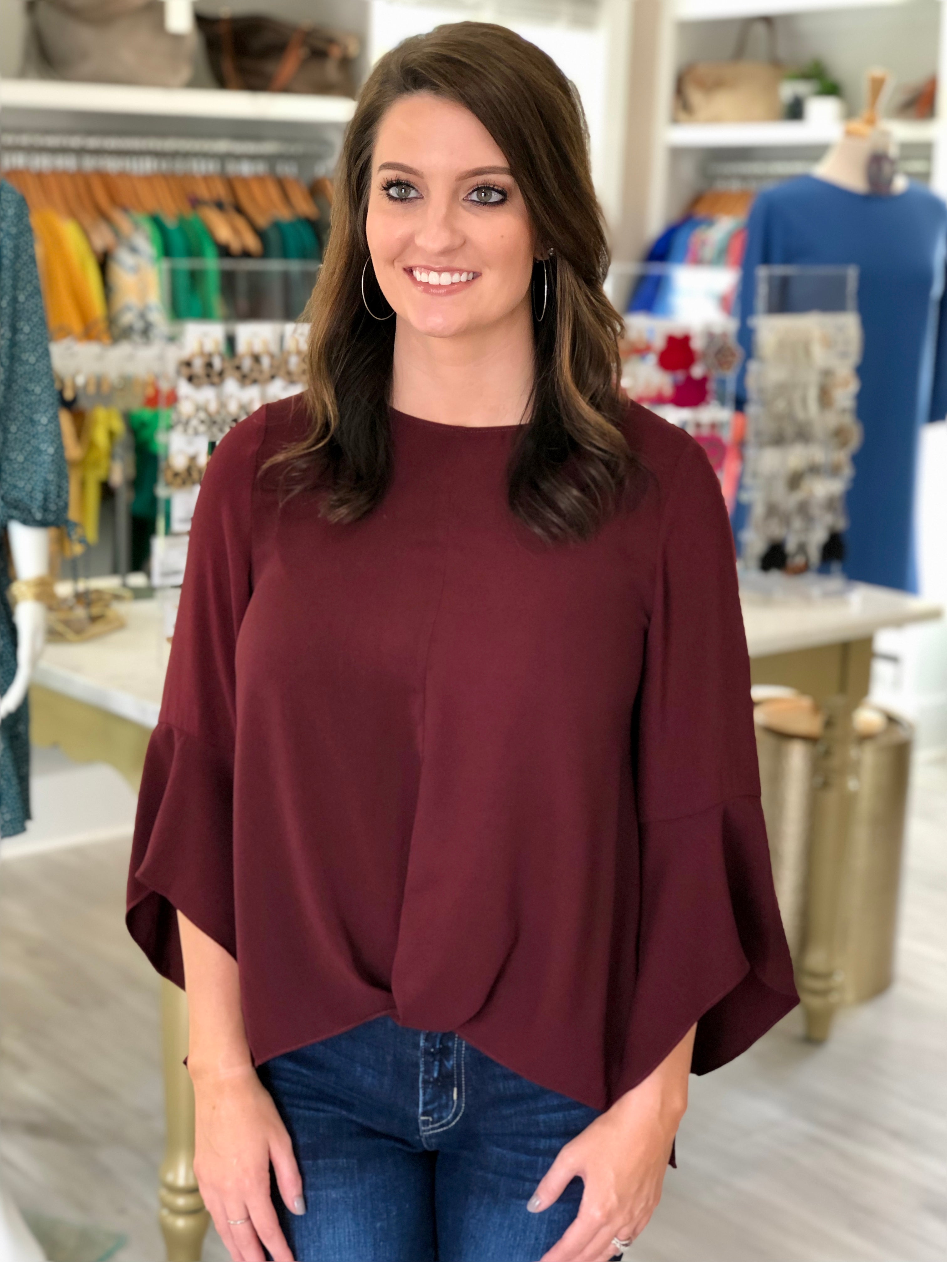 Bell Sleeve Woven Top